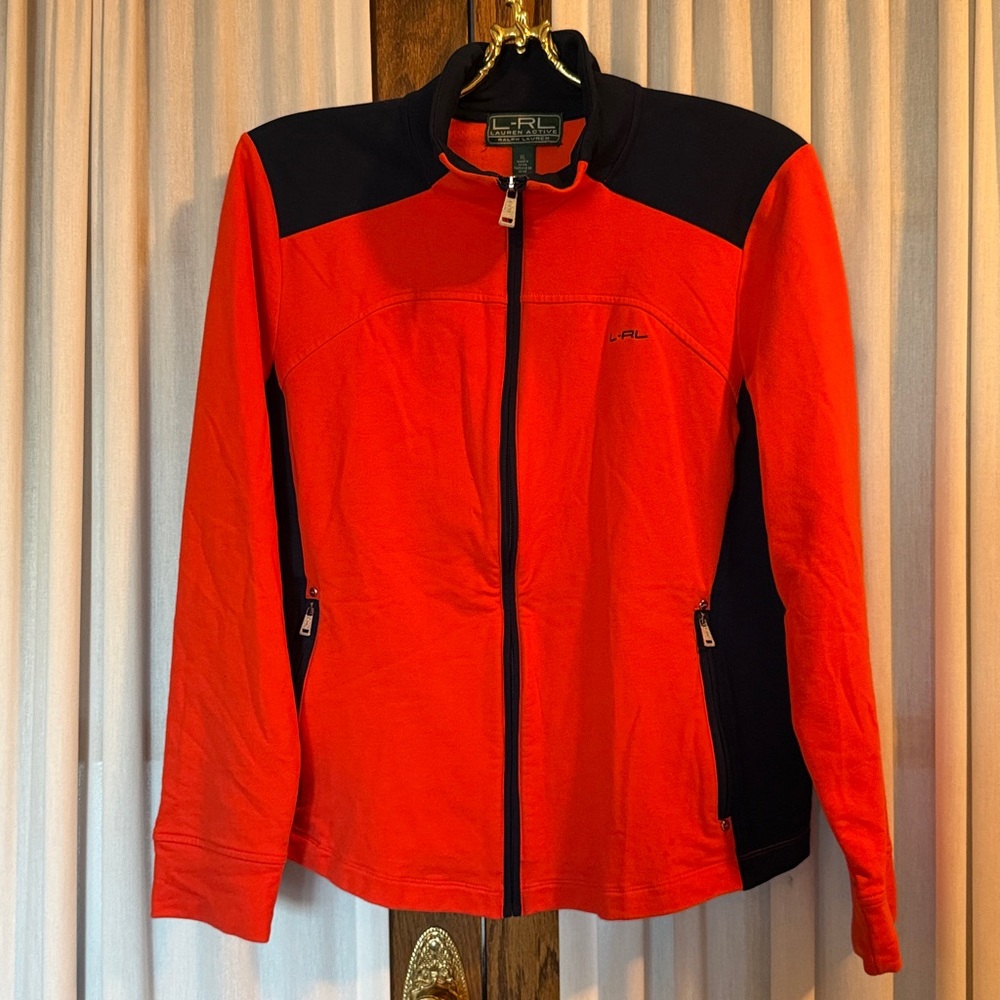 Lauren Ralph Lauren Active Orange Red Navy Blue Colorblock Zip Front Jacket - Picture 11 of 11